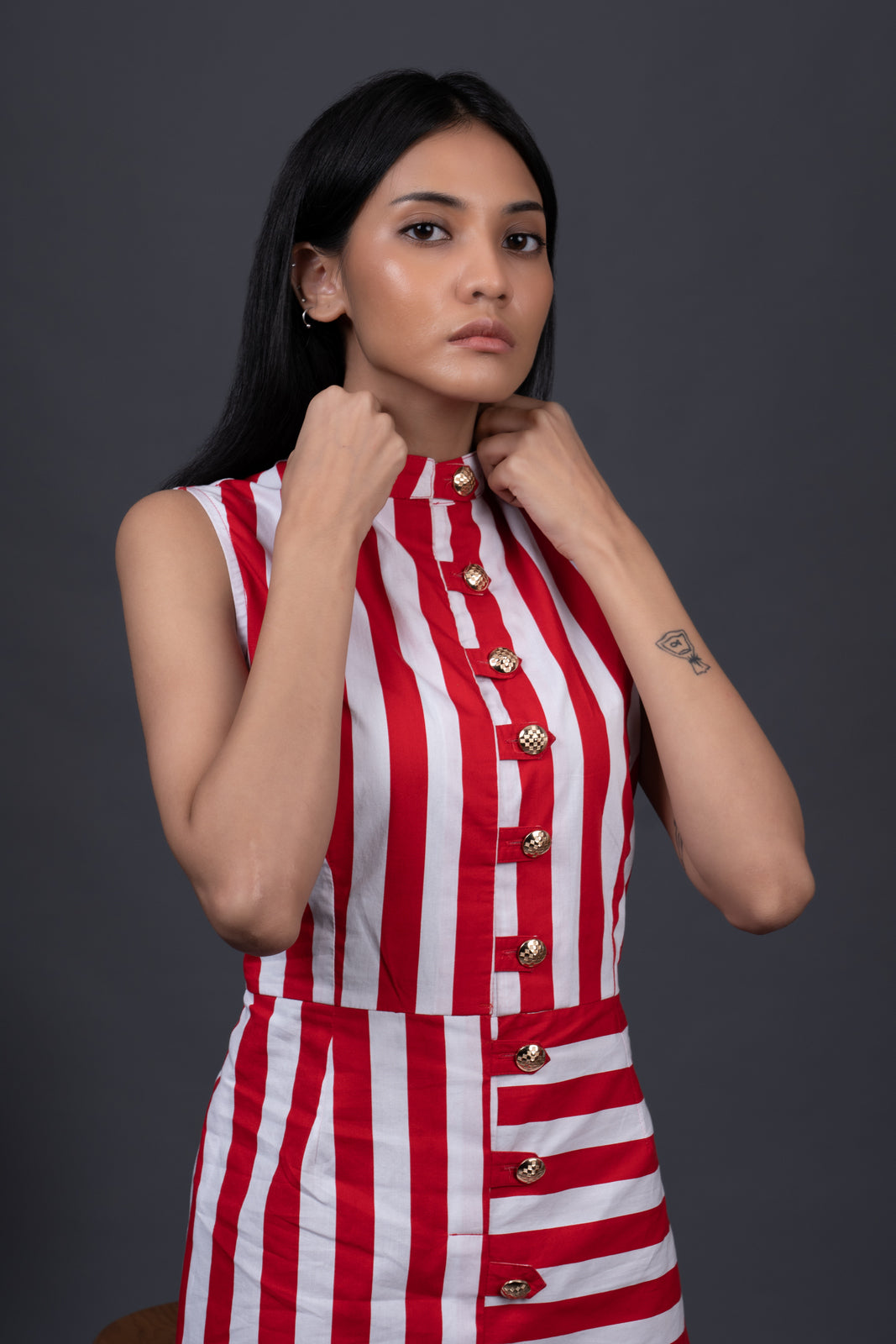 Carmine Stripe Short Dress