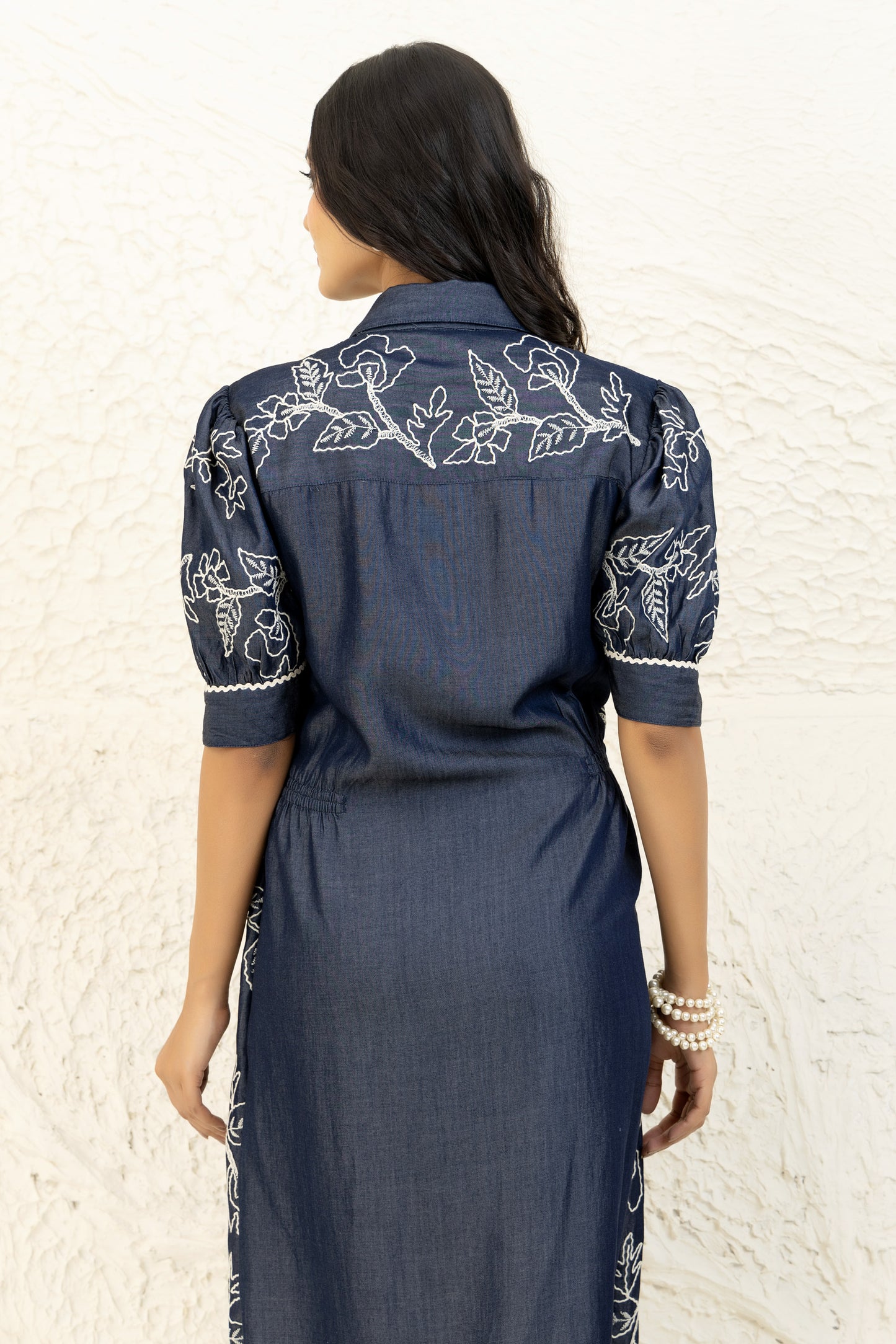 Indigo Embroidered Shirt dress