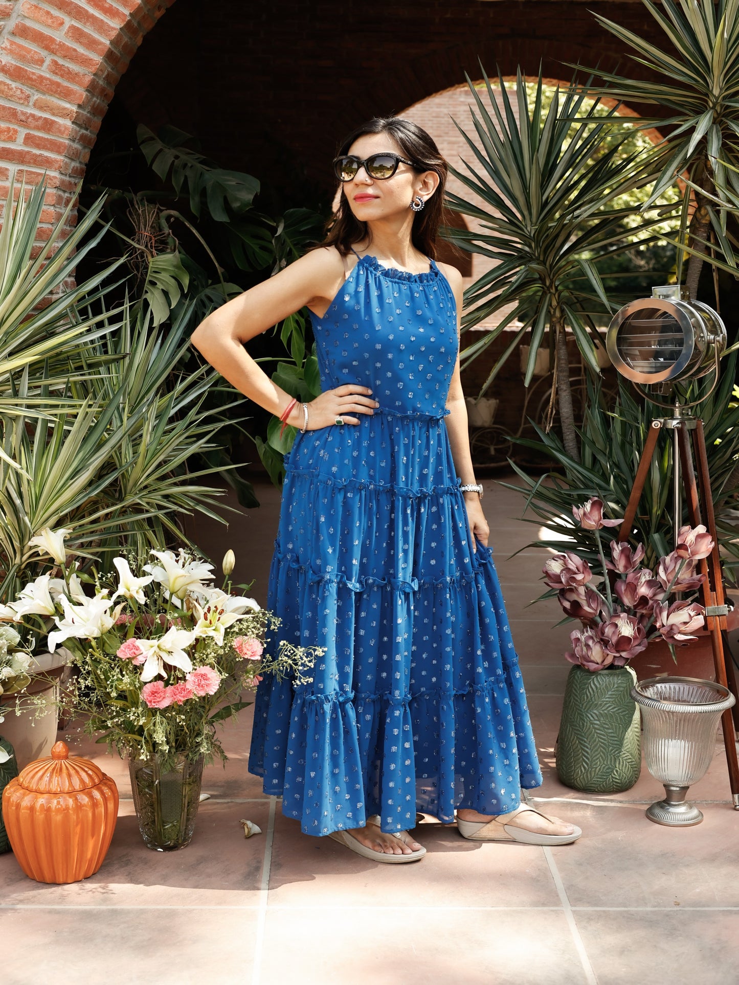 MIDNIGHT BLUE FESTIVE HALTER NECK DRESS