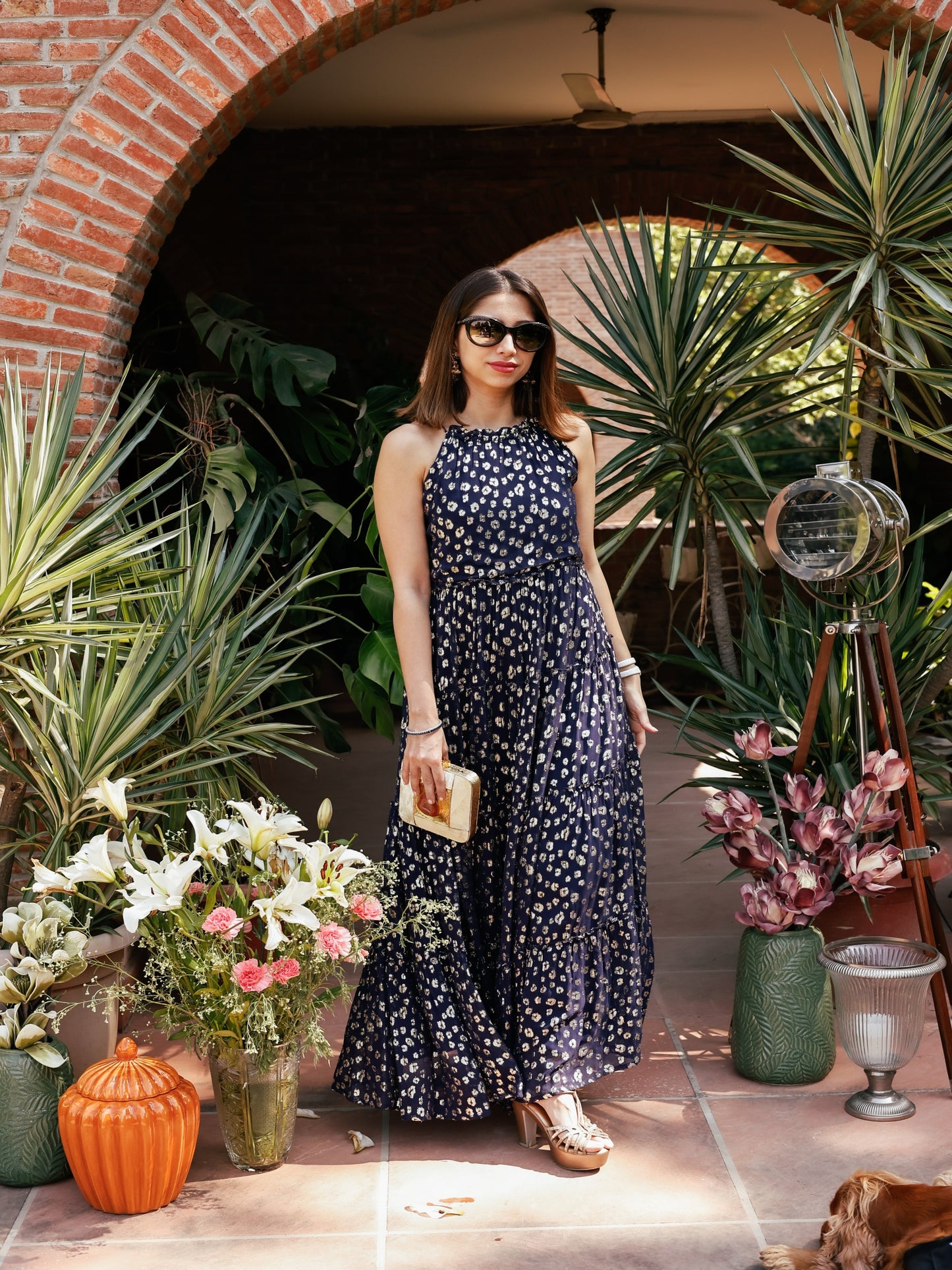 MIDNIGHT BLUE FESTIVE HALTER NECK DRESS