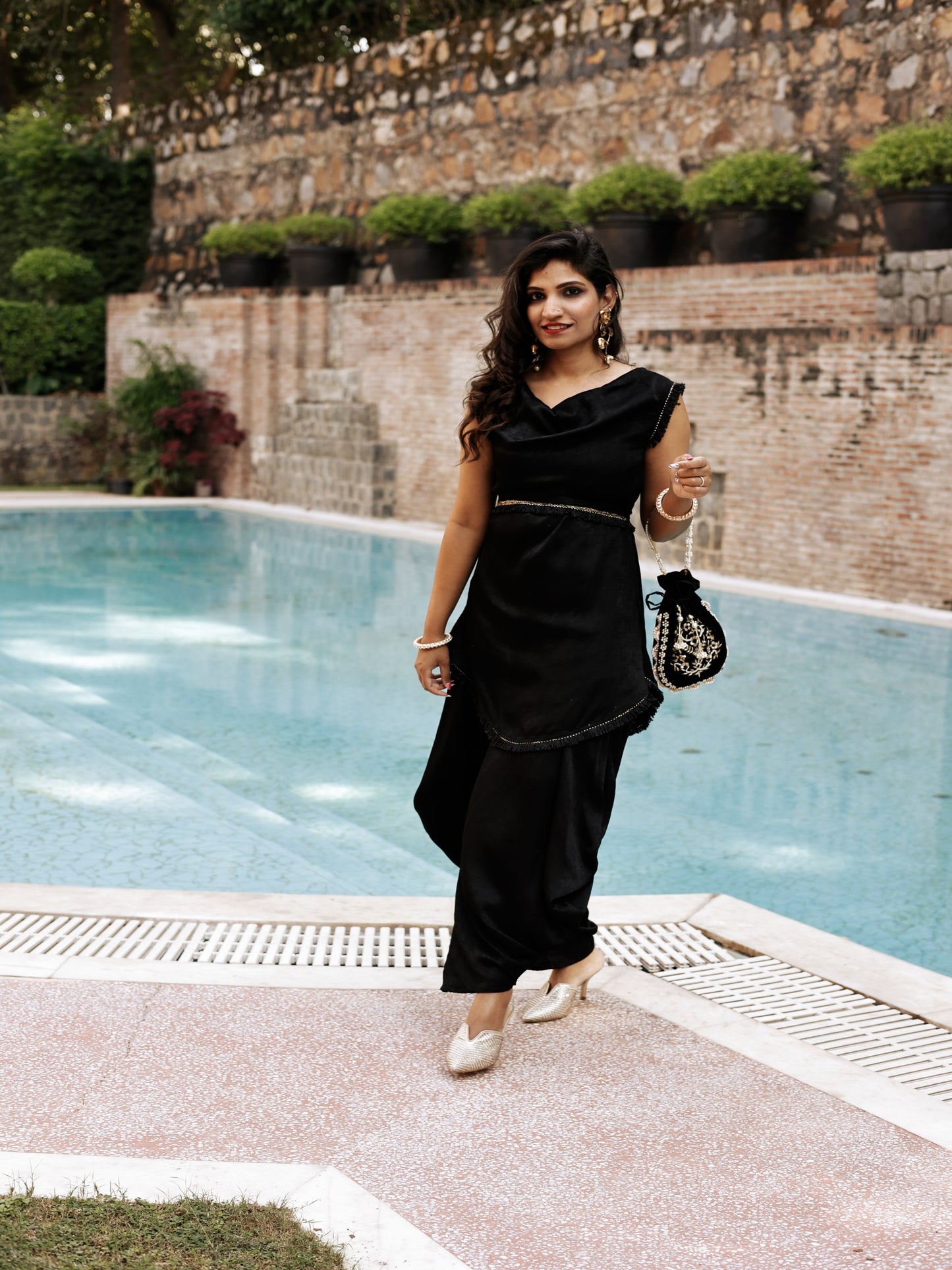 ONYX- BLACK SATIN COWL COORDINATE SET