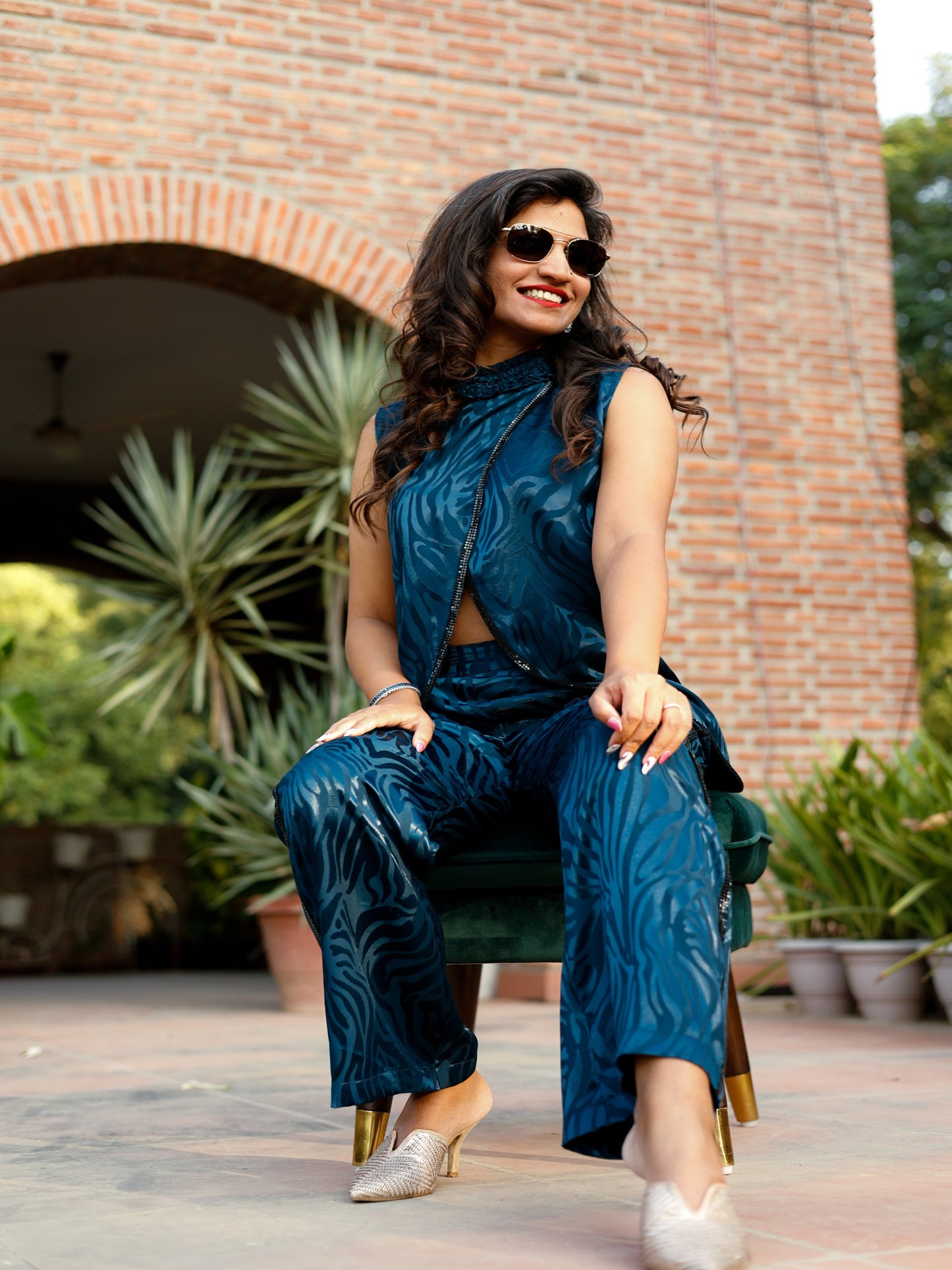 SAPPHIRE ELEGANCE -AN ULTIMATE WARDROBE STAPLE COORDINATE SET WITH OVERLAP BLOUSE AND PANTS