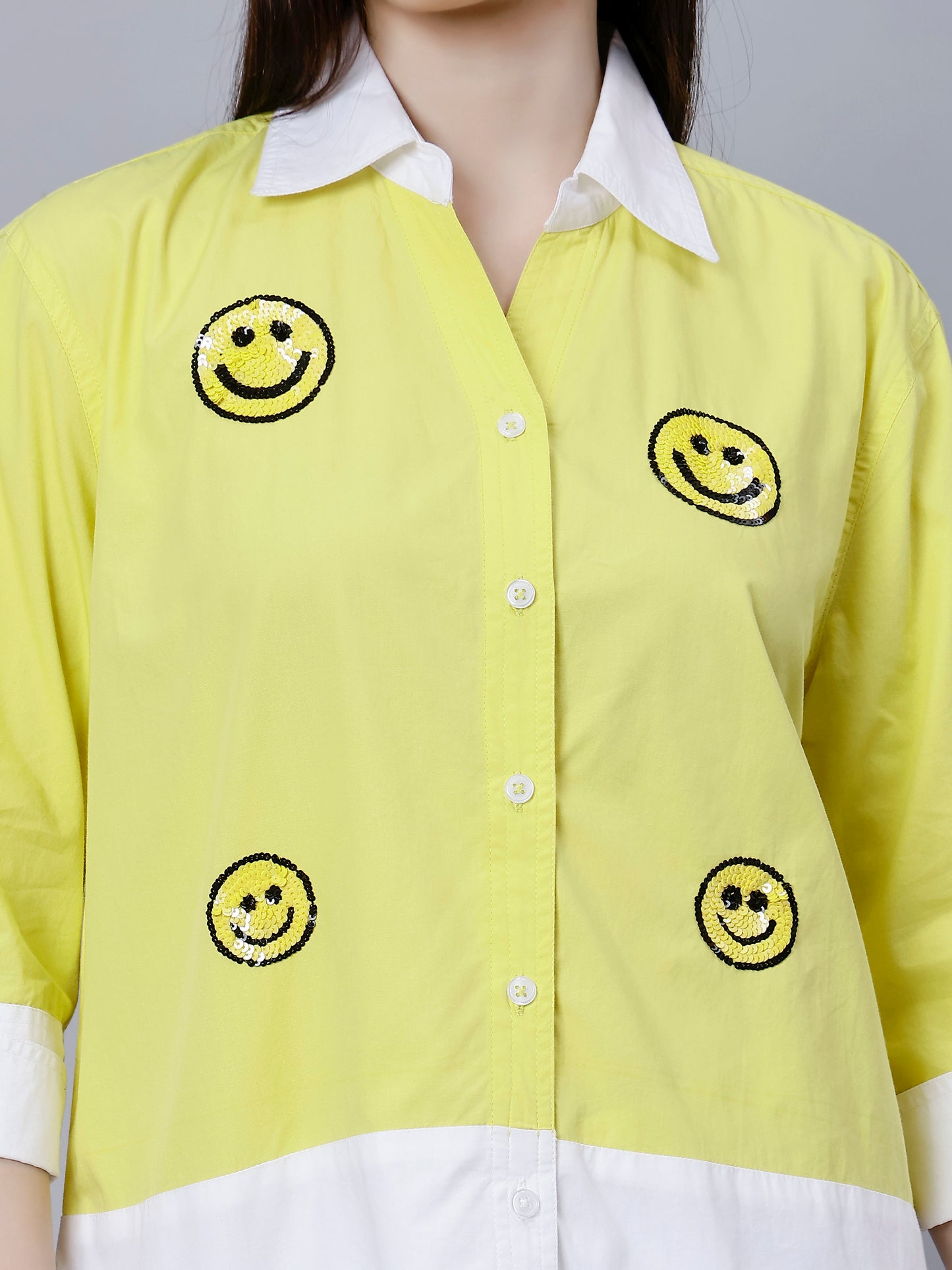 Smiley Sequins Embroidered Shirt