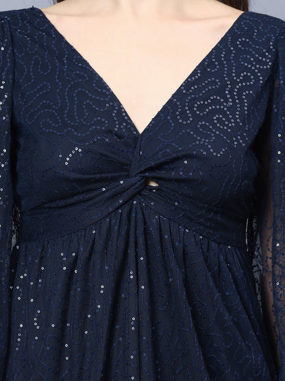 Blue Sequins Net Dress