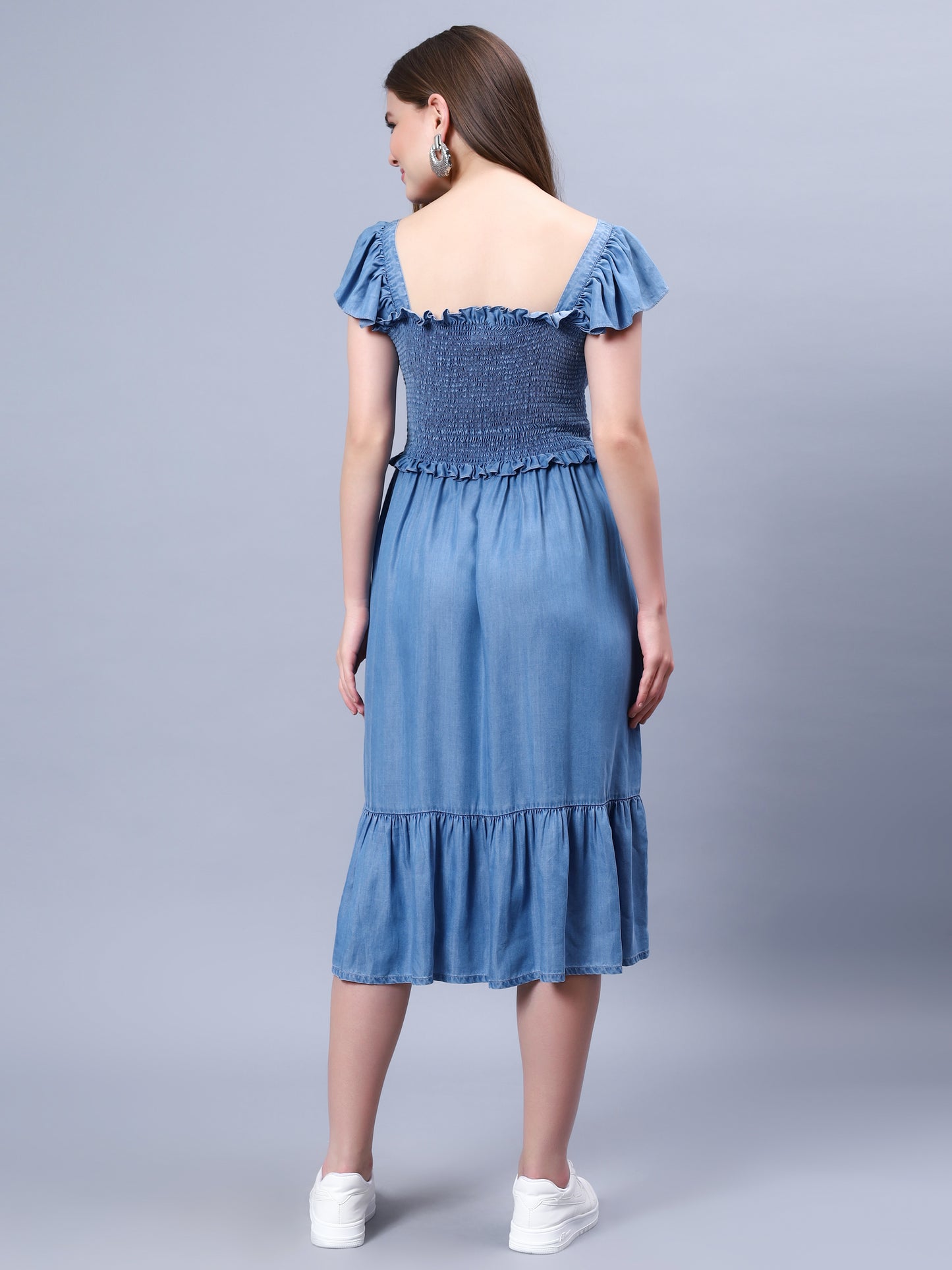 DENIM DRESS WITH SMOCKING