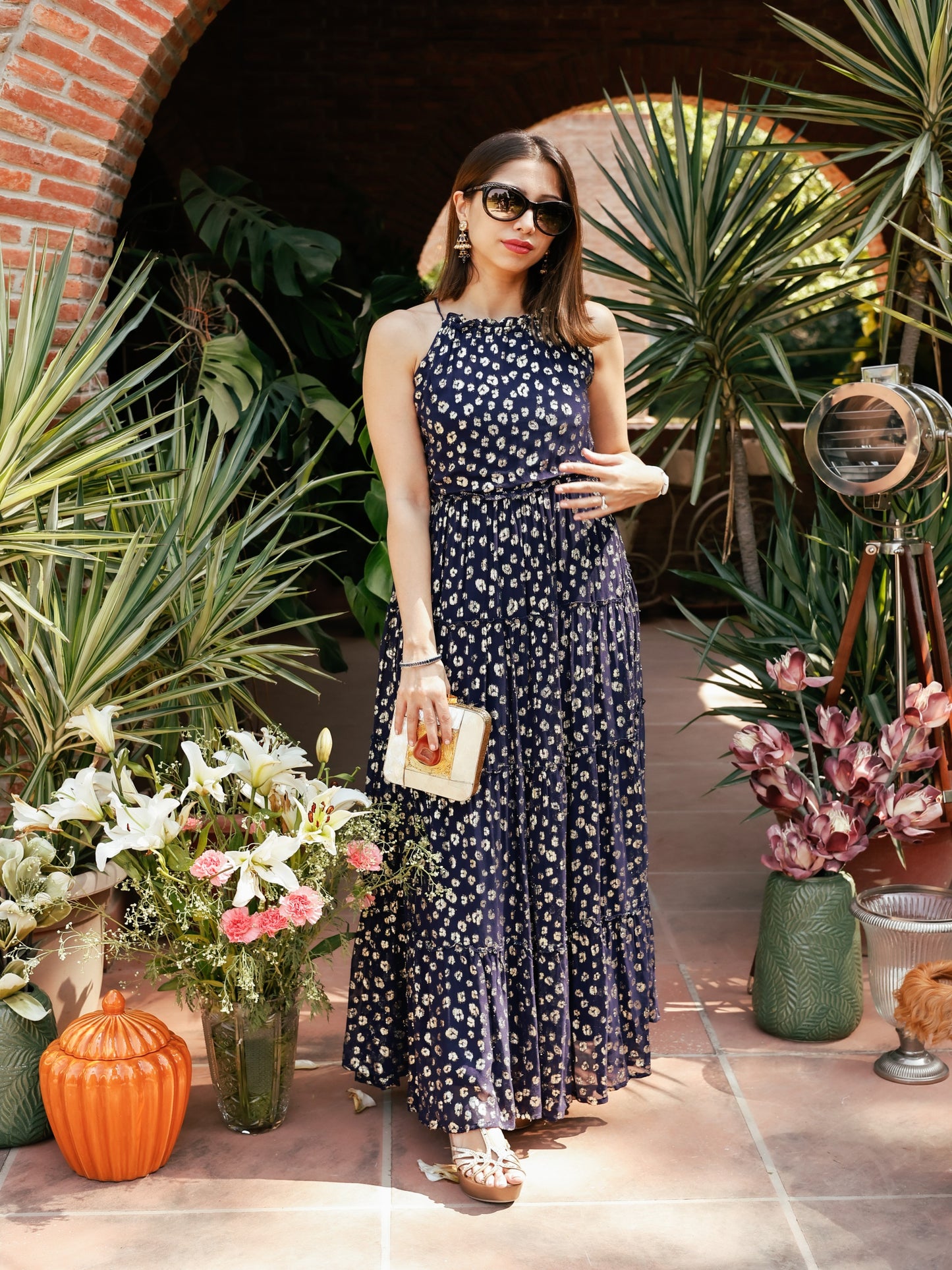 MIDNIGHT BLUE FESTIVE HALTER NECK DRESS