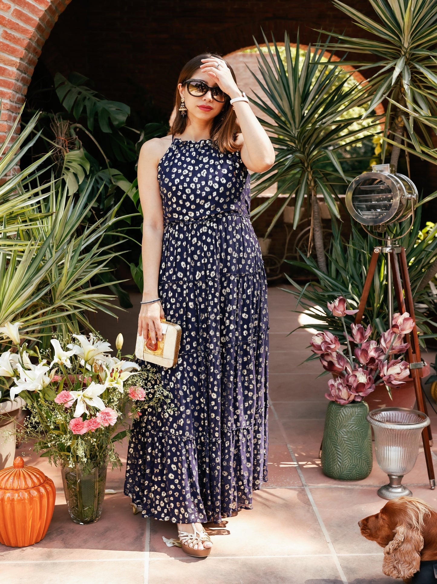 MIDNIGHT BLUE FESTIVE HALTER NECK DRESS