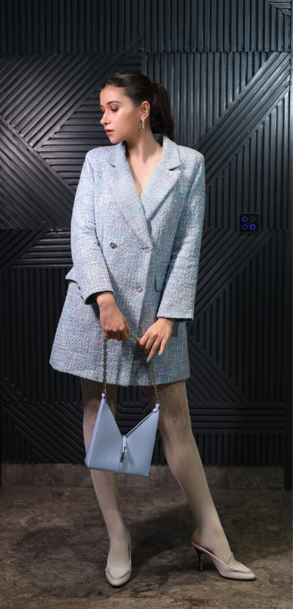 Blue Tweed Blazer Dress