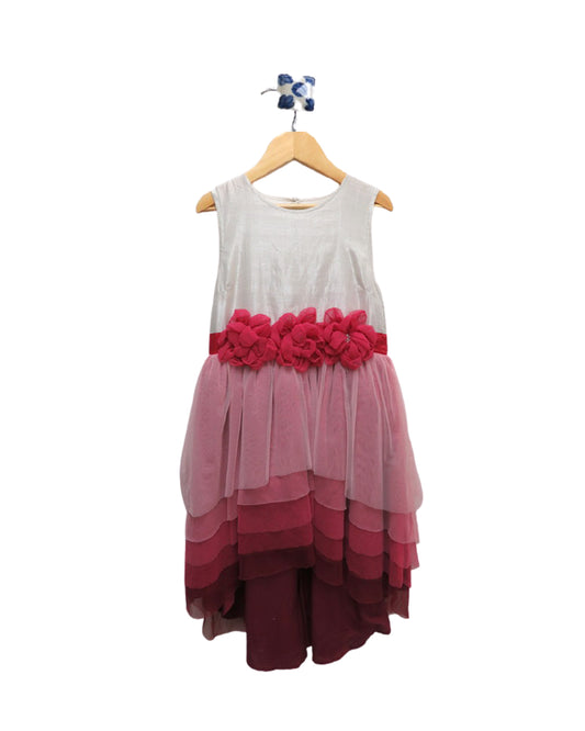 White And Pink Party Dress In  Ombrã© Layers