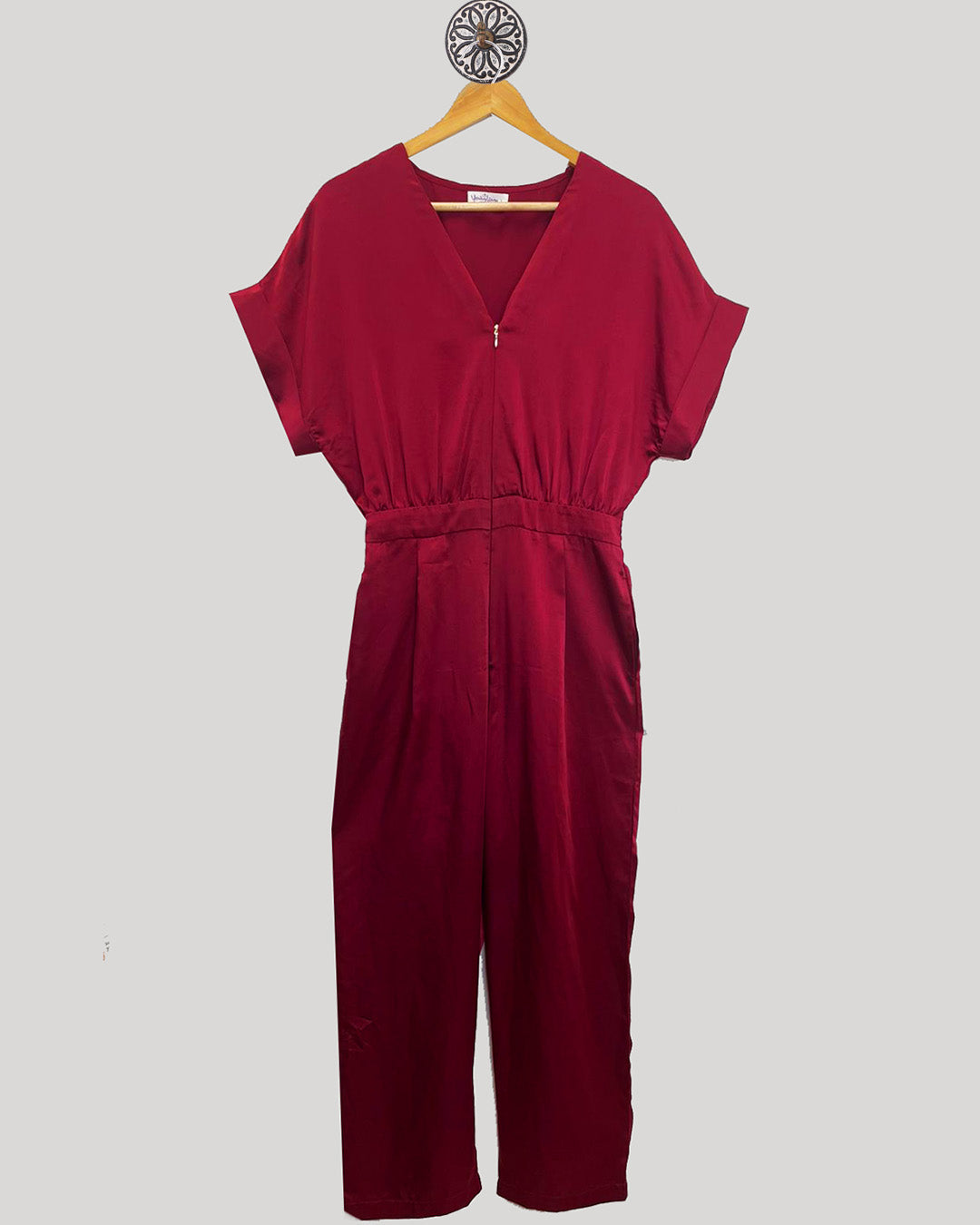 MAROON SATIN JUMPSUIT