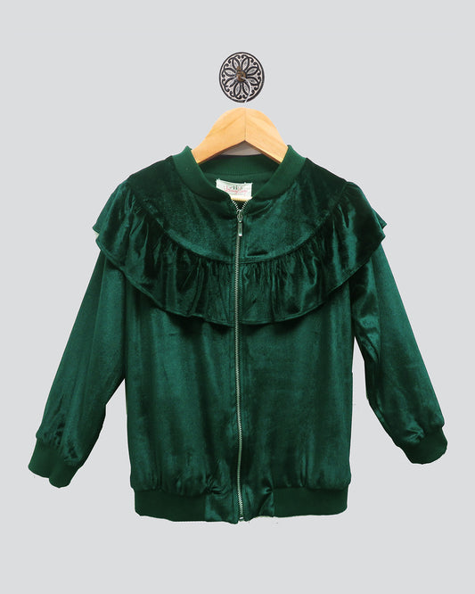 Green Frilly Velvet Jacket