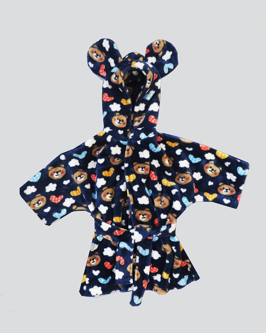 Blue Panda Printed Robe With Tie-Up Belt