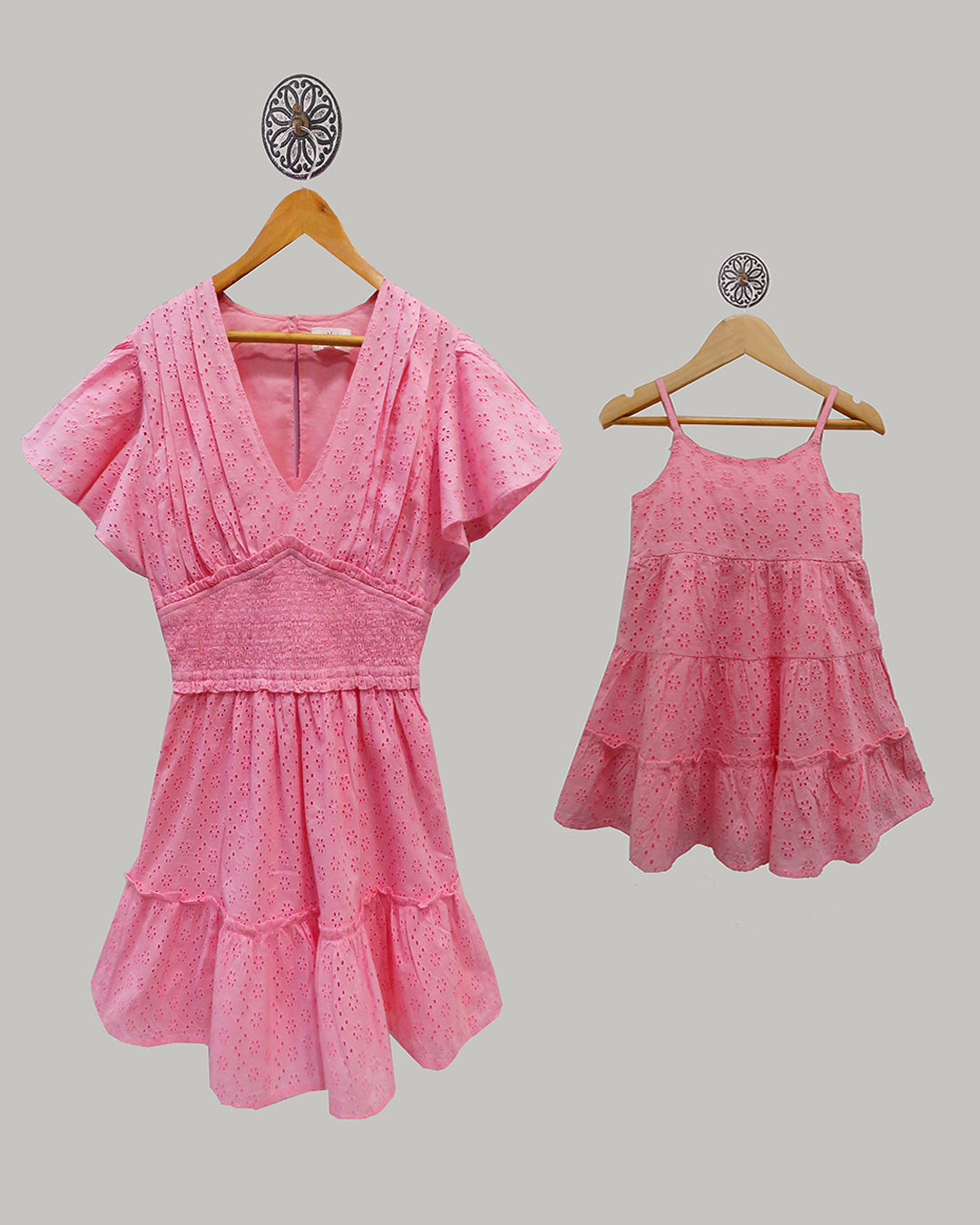 Bubble Gum Pink Schiffli Twinning Dresses
