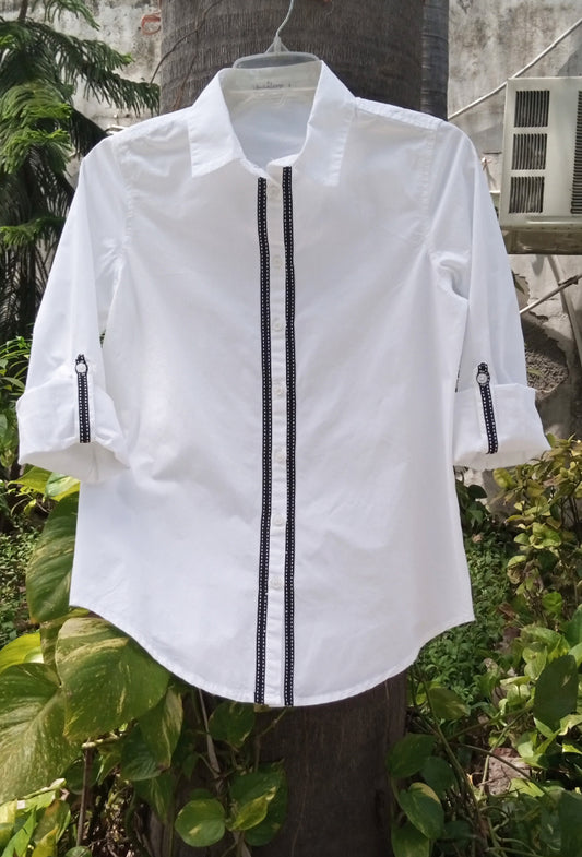 Solid Cotton Shirt With Contrast Tape Detail