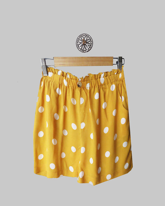 Mustard Yellow White Polka Dot Printed Shorts