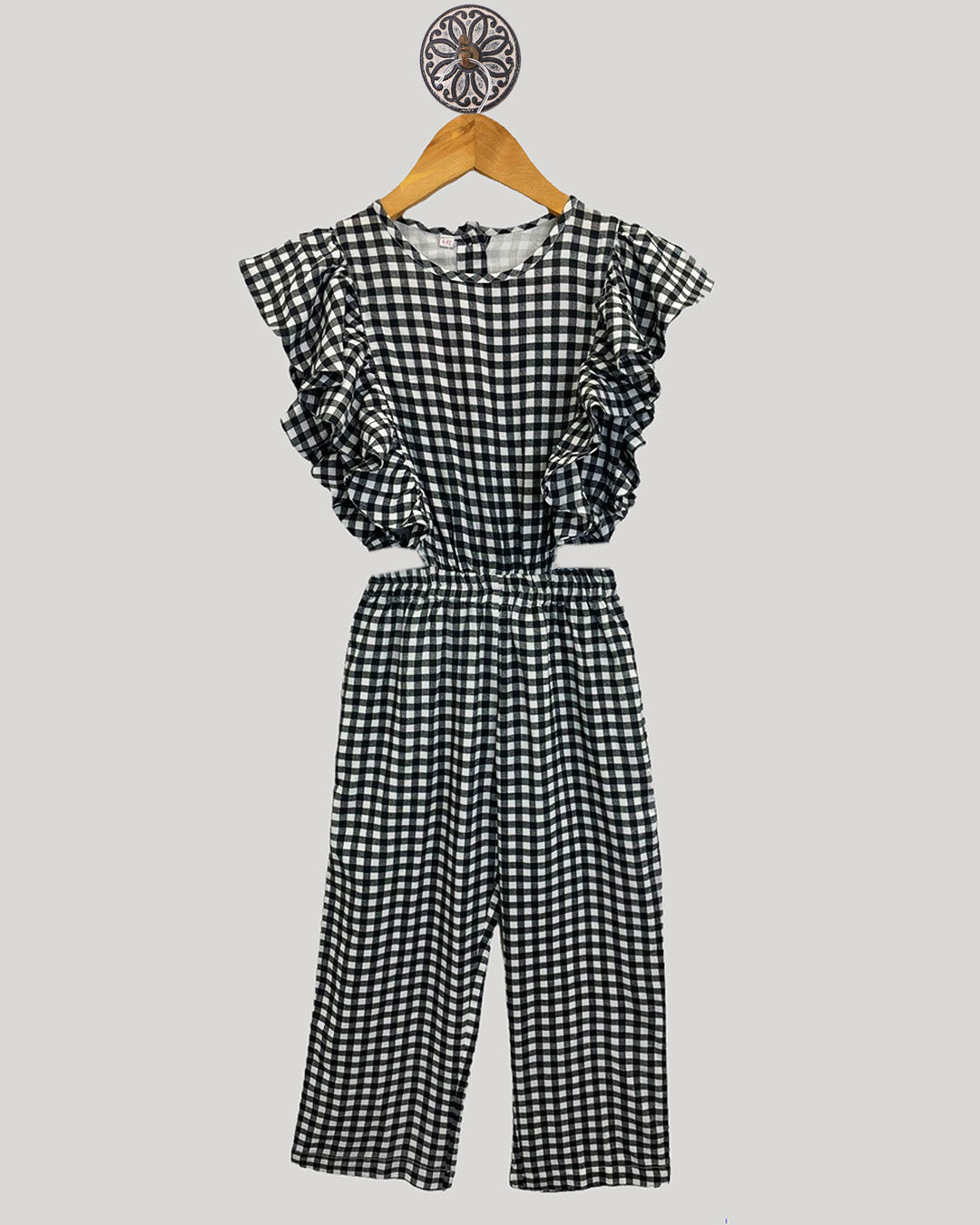 Rayon Printed Checks Jumpsuit With A Cut-Out On The Waist