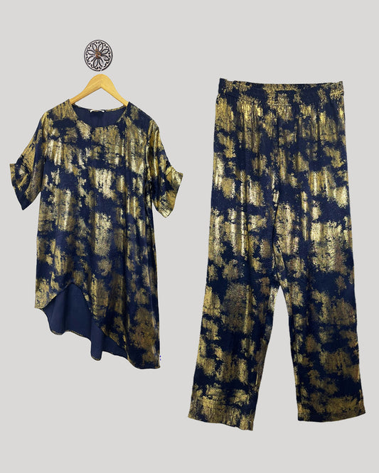 Festive Navy Coord Set With Splashes Of Gold Foil