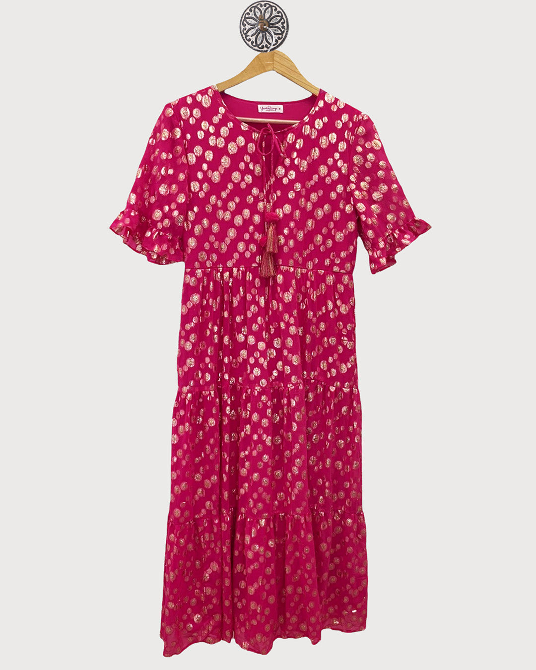 Pink Festive Tiered Dress With Side Slit