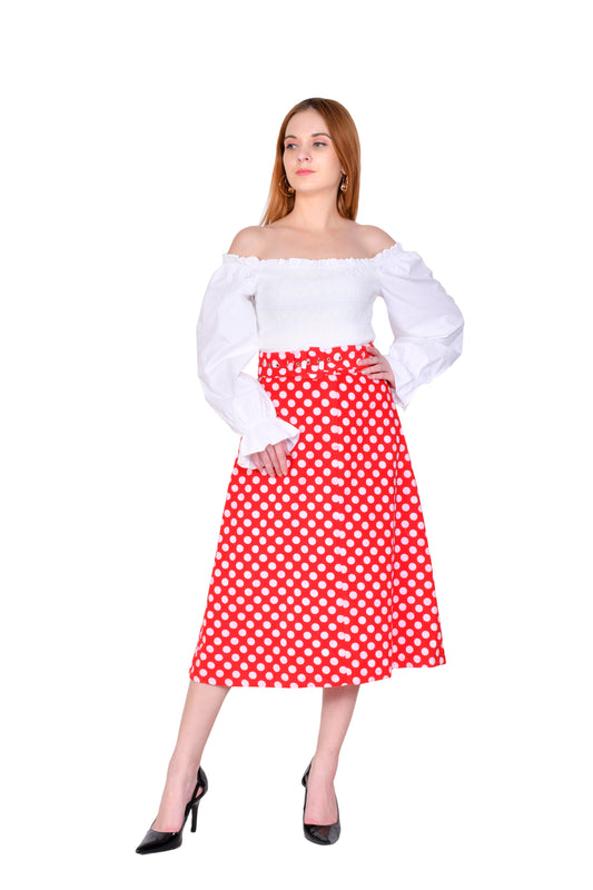 Red Polka Dotted Corduroy Skirt