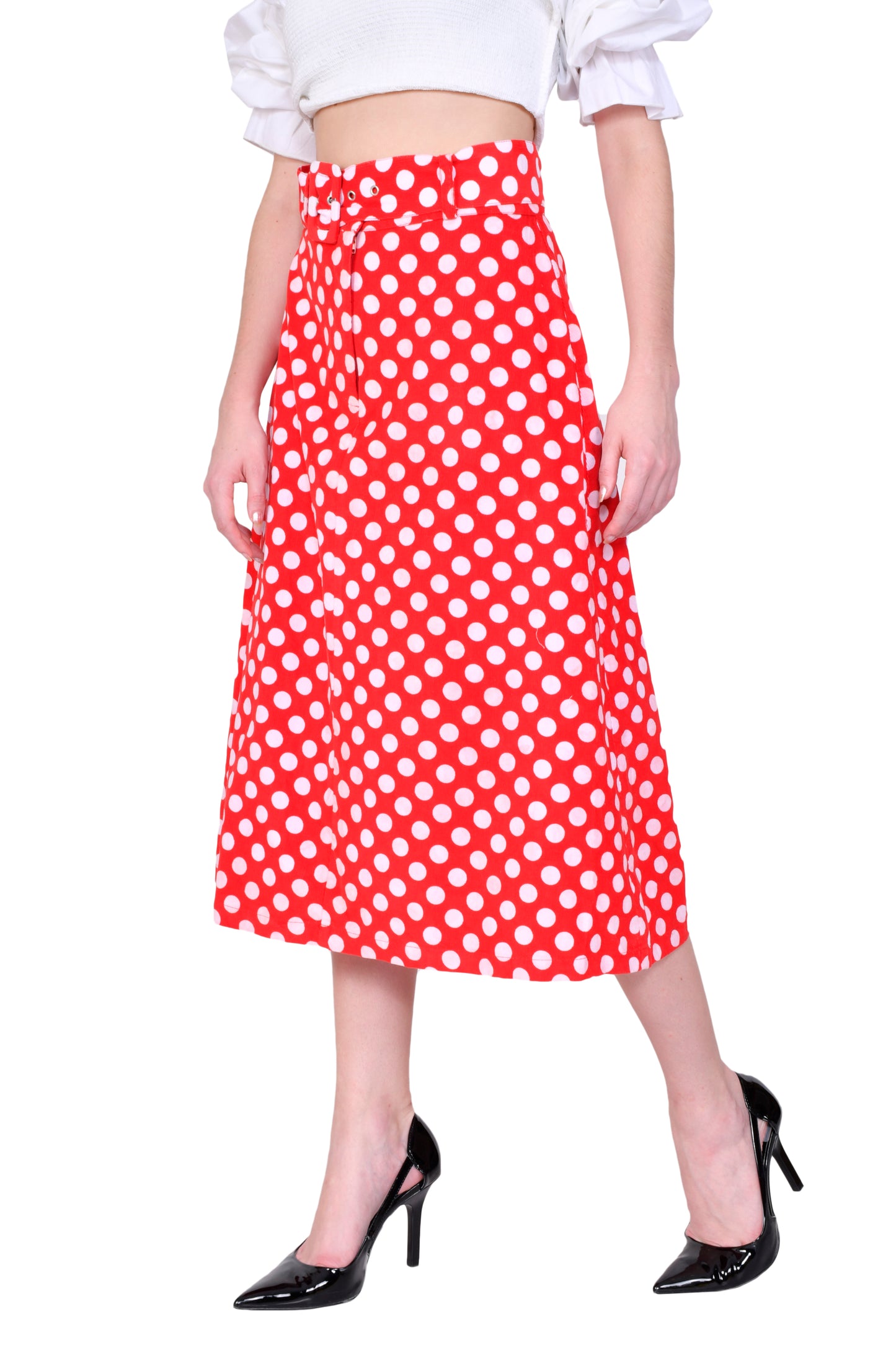 Red Polka Dotted Corduroy Skirt