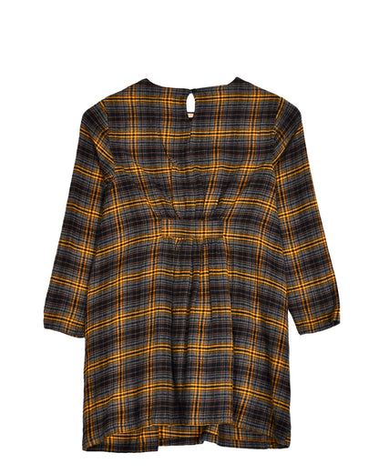 Yellow And Blacke Checked Yarn-Dyed Dress