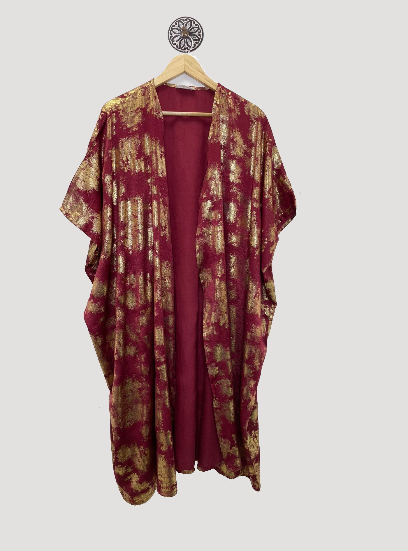 Festive Maroon 3 Piece Coord Set With Splashes Of Gold Foil And Front Slit Skirt