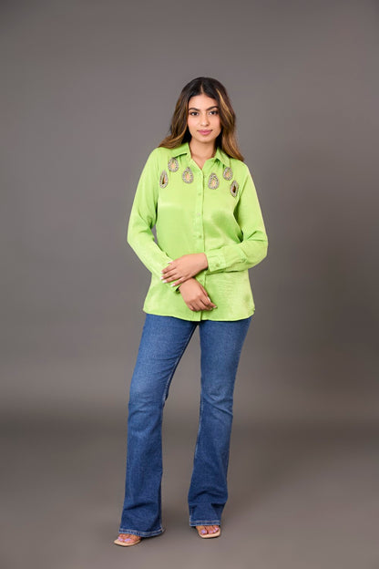 Starlit Green Satin Shirt