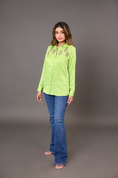 Starlit Green Satin Shirt