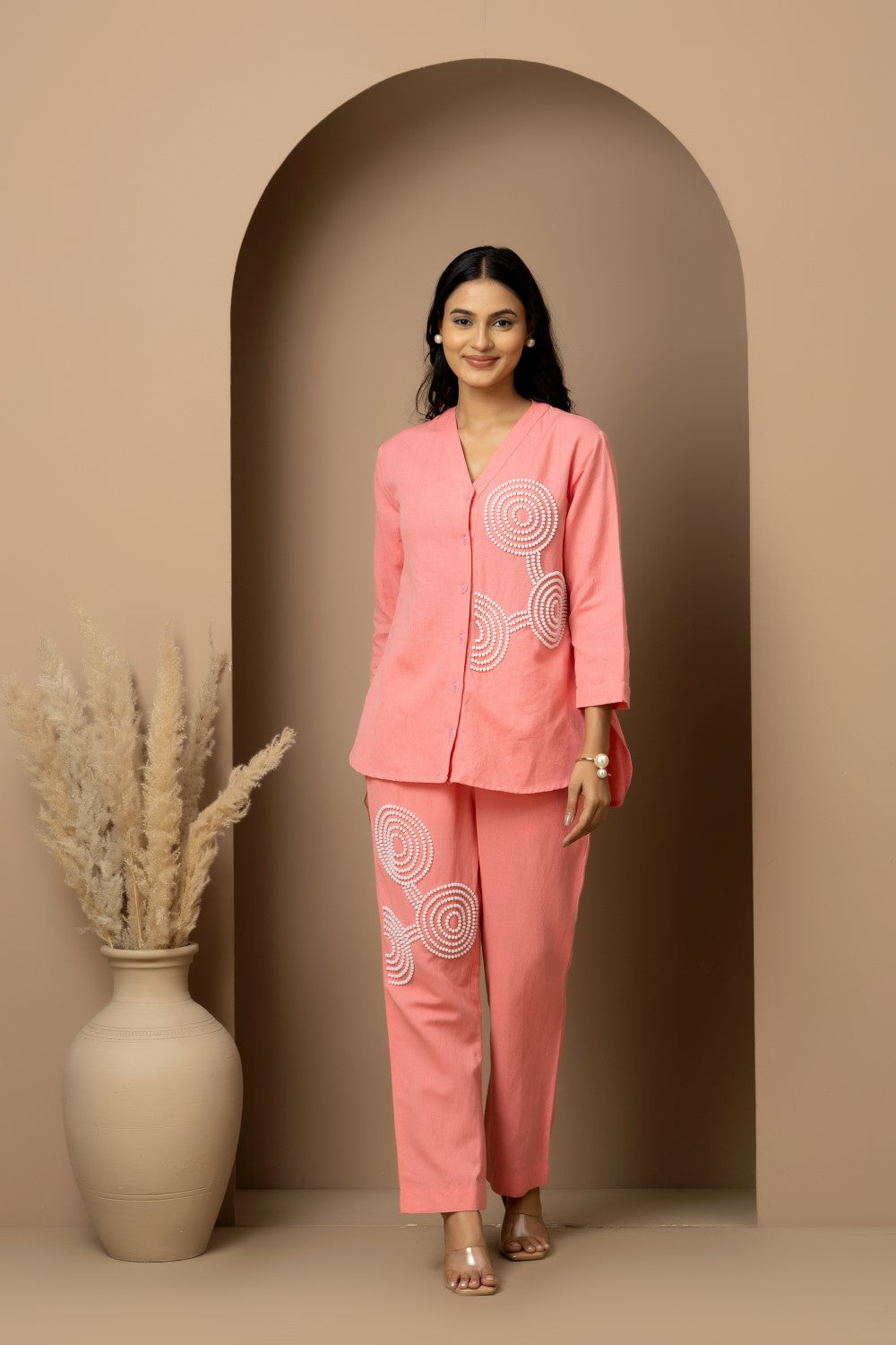 Linen beaded Co-ord Set