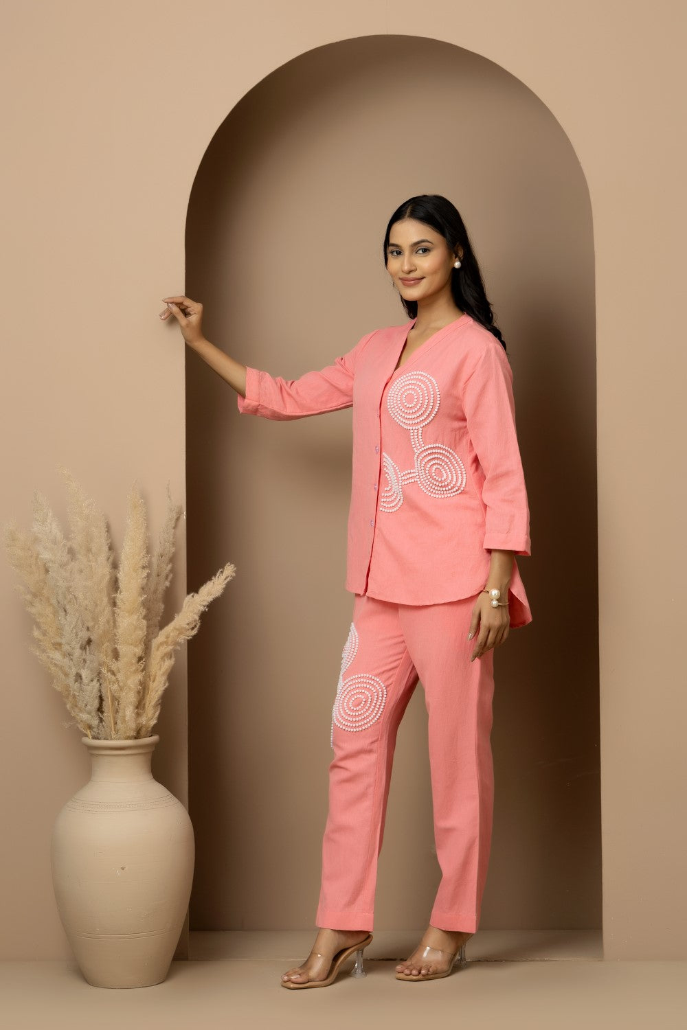 Linen beaded Co-ord Set