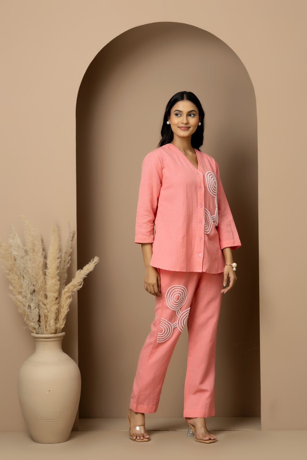 Linen beaded Co-ord Set