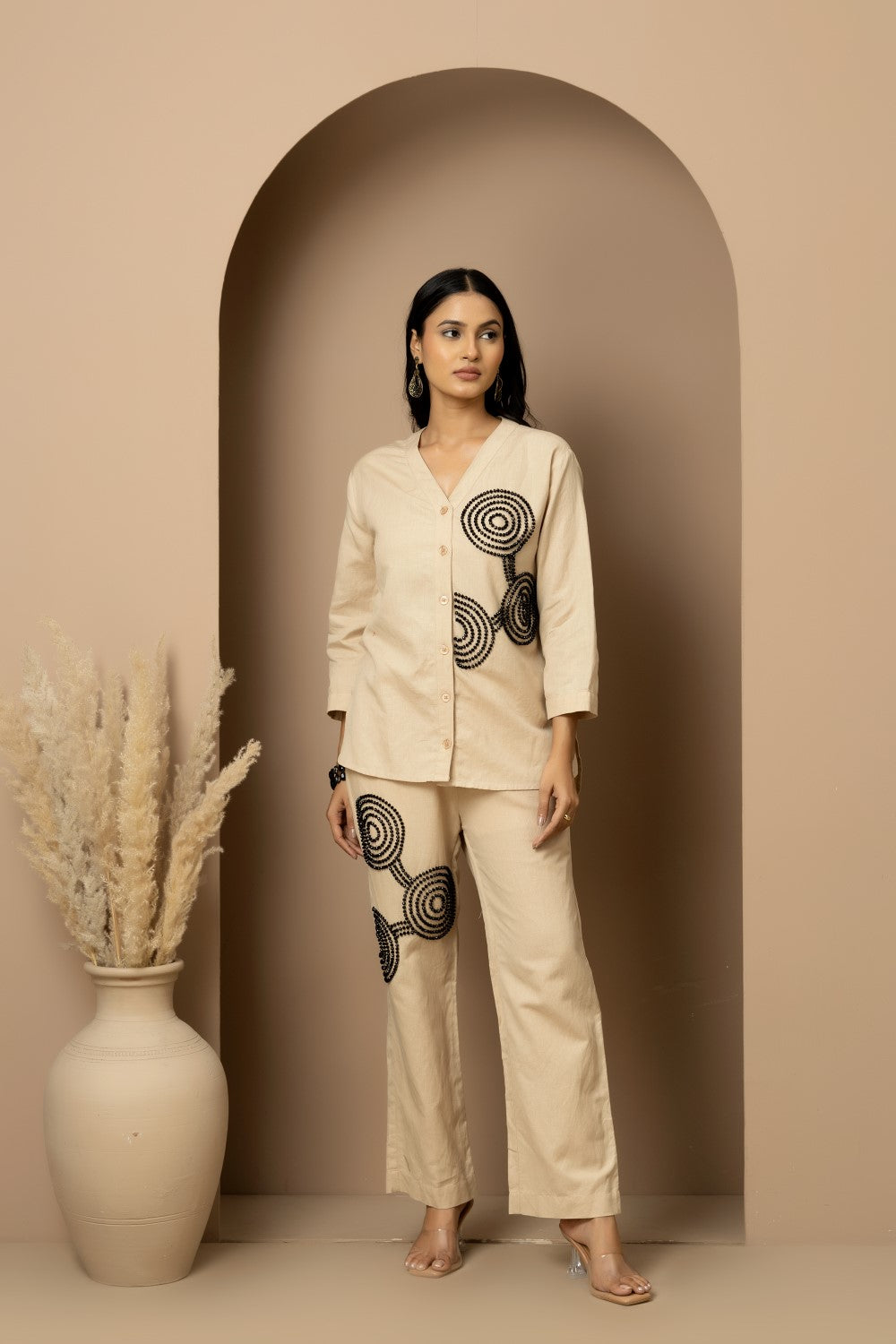 Linen beaded Co-ord Set