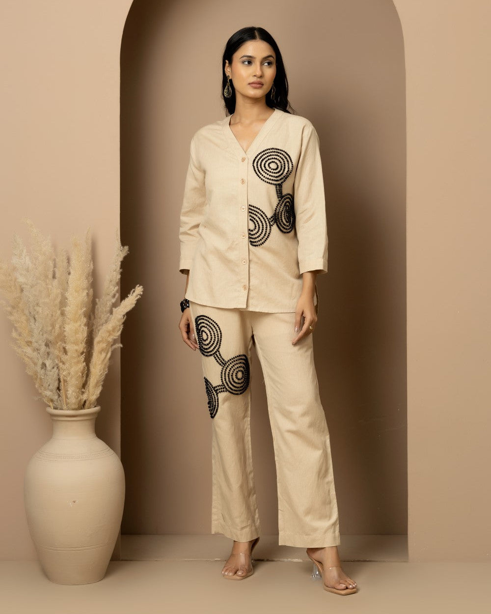 Linen beaded Co-ord Set