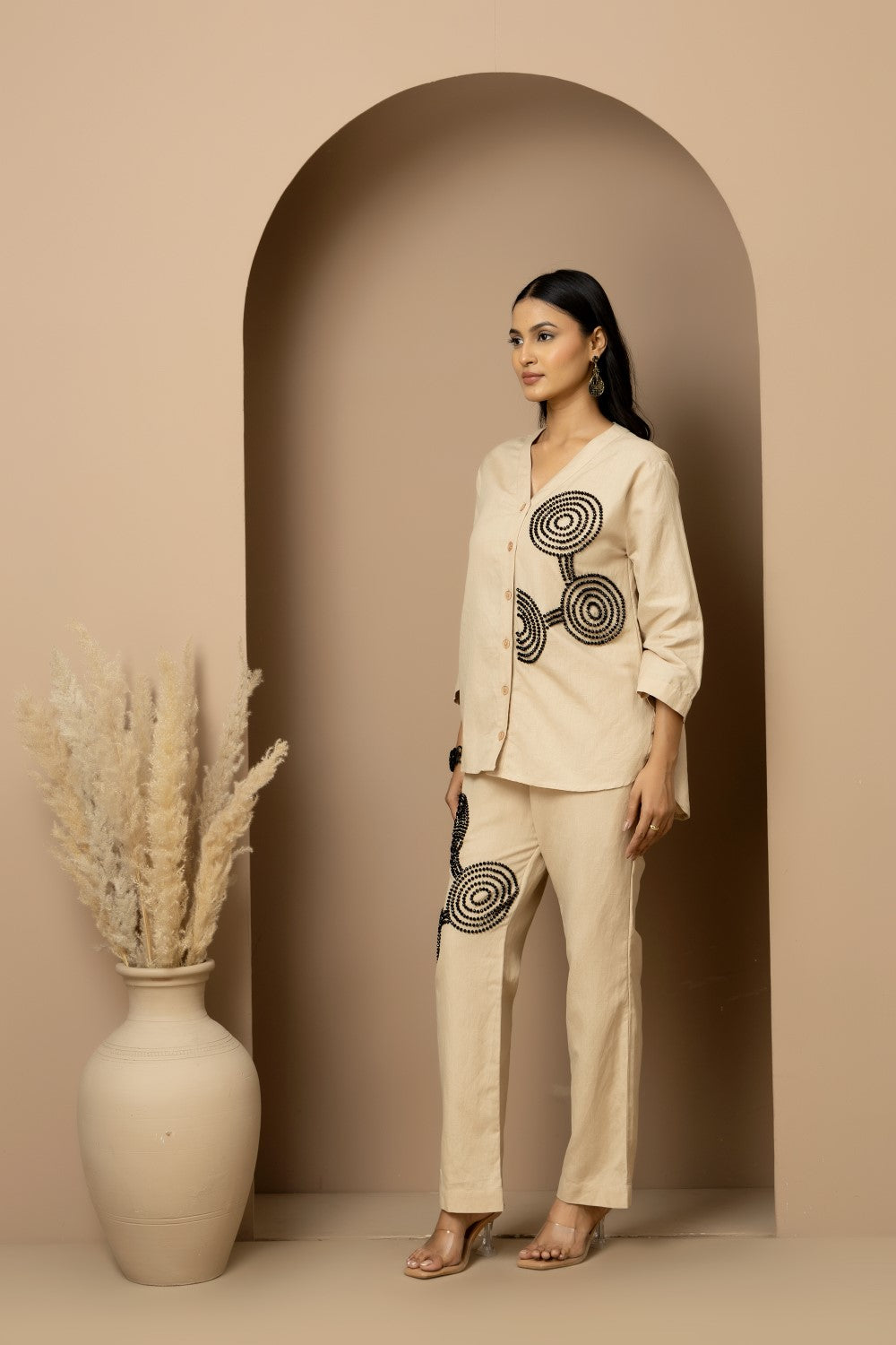 Linen beaded Co-ord Set