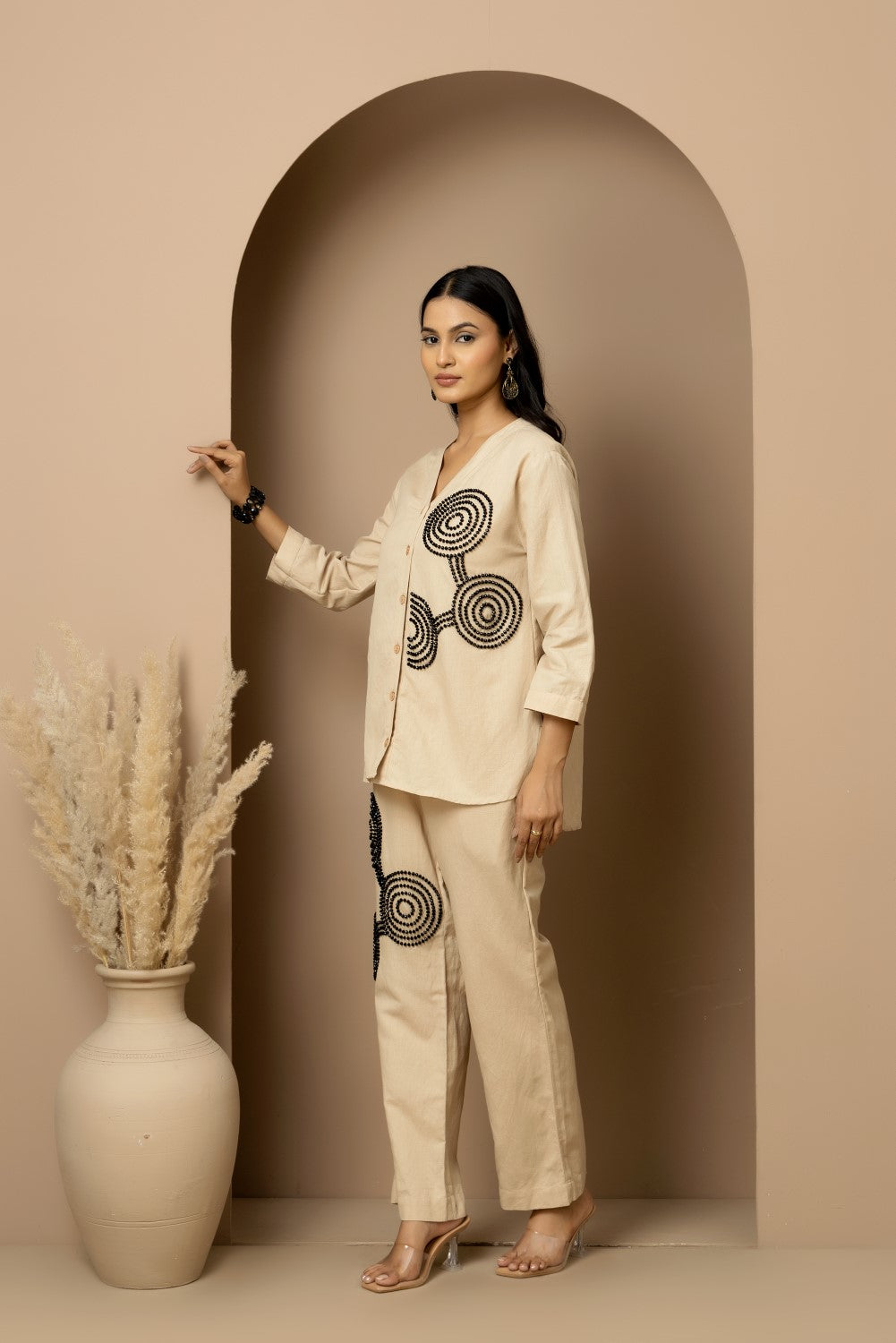 Linen beaded Co-ord Set