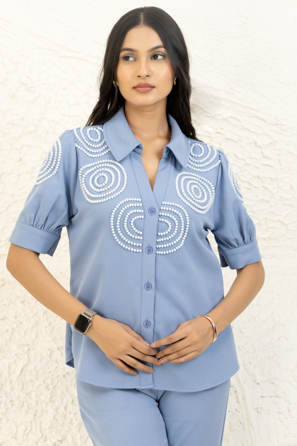 Powder blue beaded co ord set