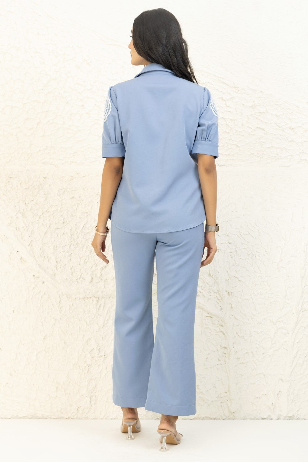 Powder blue beaded co ord set
