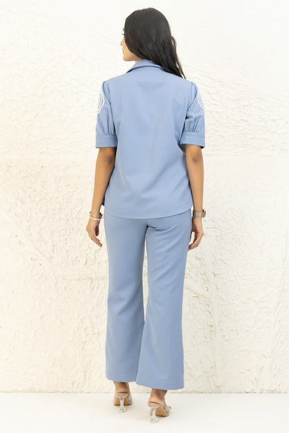 Powder blue beaded co ord set