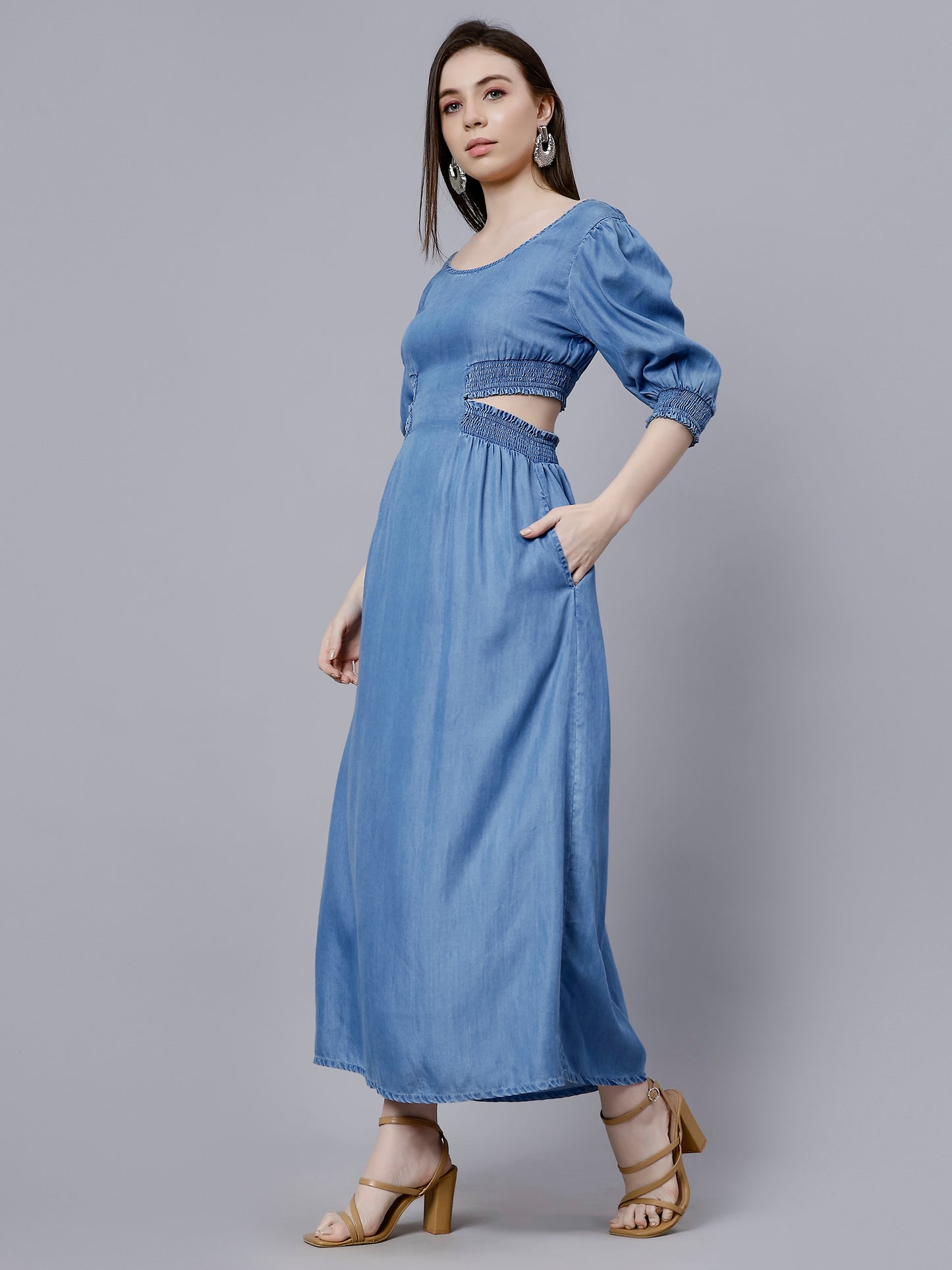 Denim Dress With A Cut-Out On The Waist