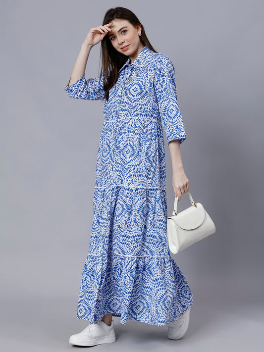 PRINTED SHIRT DRESS- WITH LACE