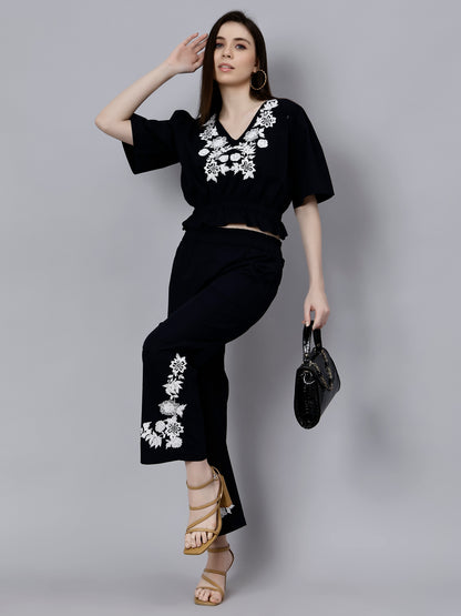 EMBROIDERED CO-ORD WITH FRILLY TOP