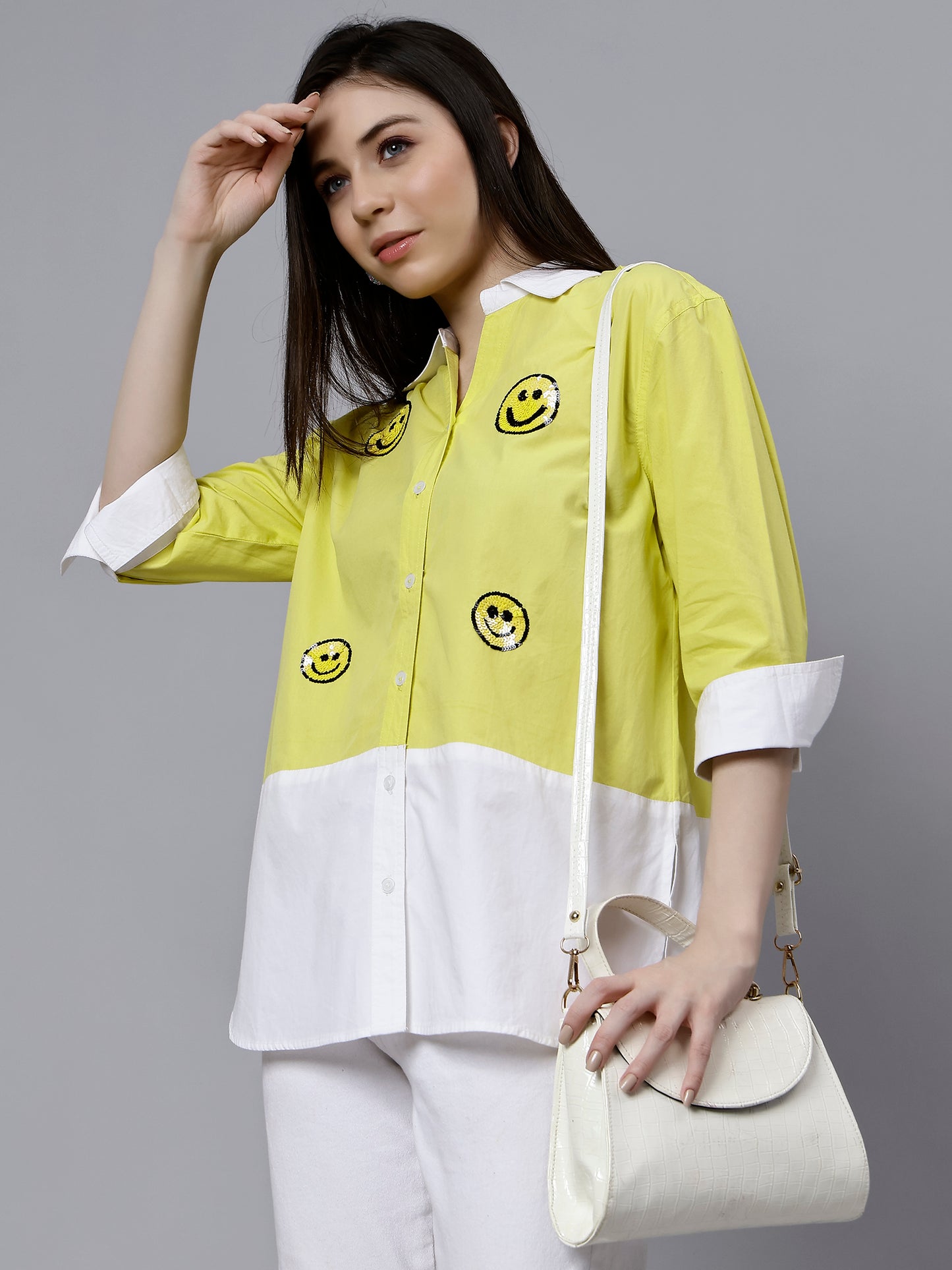 SMILEY SEQUINS EMBROIDERED SHIRT