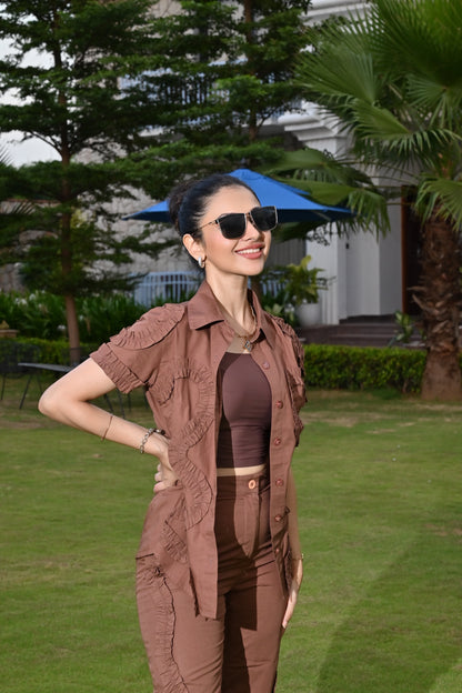 Poppy Passion Co-Ord With Pants ( Brown)