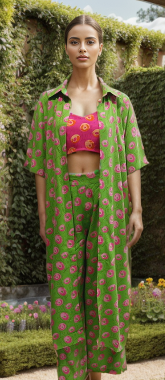 Green Donut Print 3 Pcs Coord Set