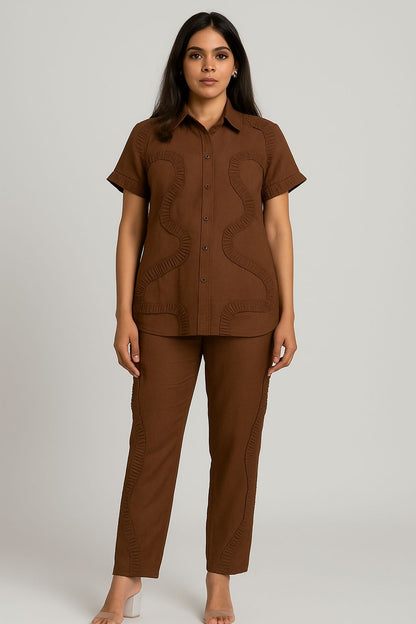 Poppy Passion Co-Ord With Pants ( Brown)