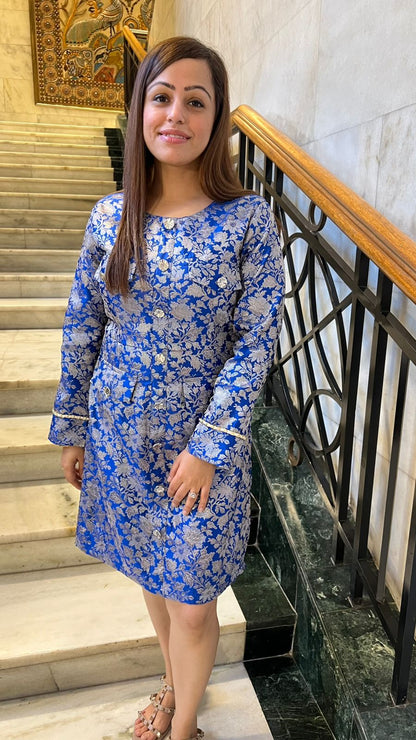 Blue etoile brocade dress