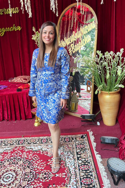 Blue etoile brocade dress