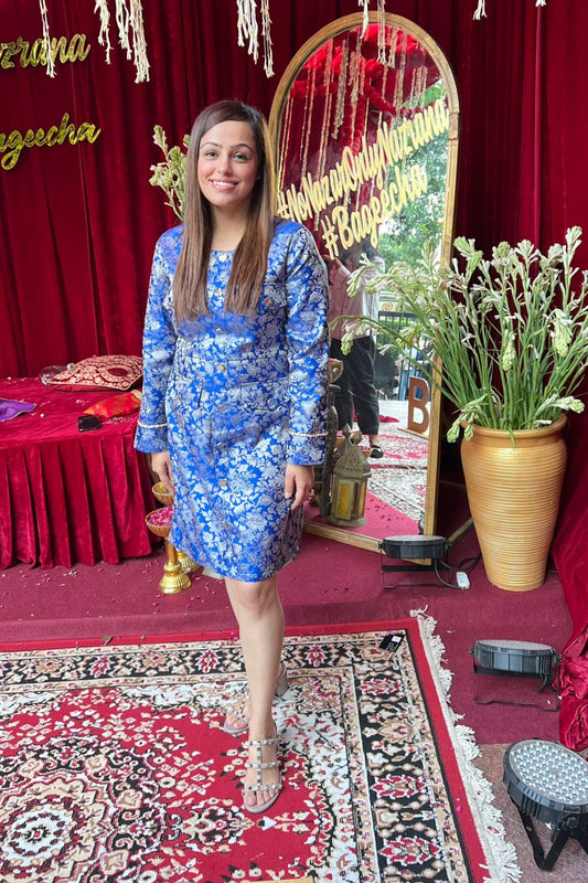 Blue etoile brocade dress