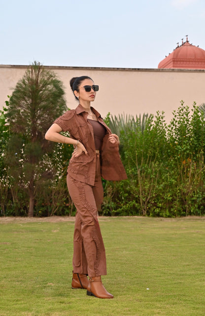 Poppy Passion Co-Ord With Pants ( Brown)