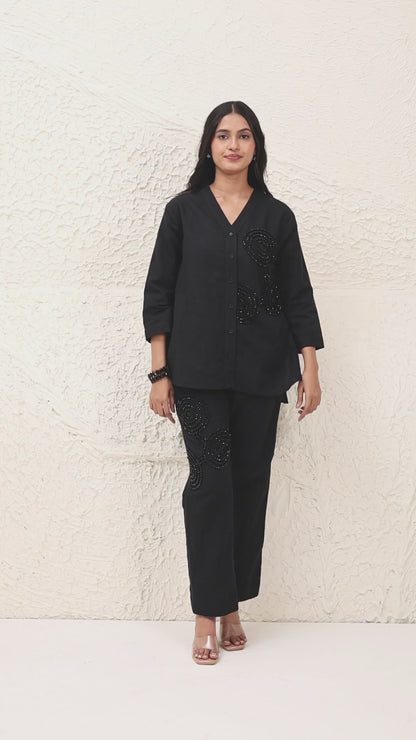 Linen beaded Co-ord Set
